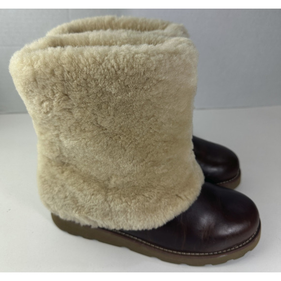UGG Australia Maylin Women's Leather Shearling Boots Chestnut Brown Size 8 - Picture 5 of 16